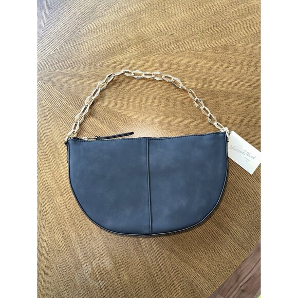 Black Crescent Sling Shoulder Bag Handbag - Universal Thread with Gold Chain - Picture 1 of 4